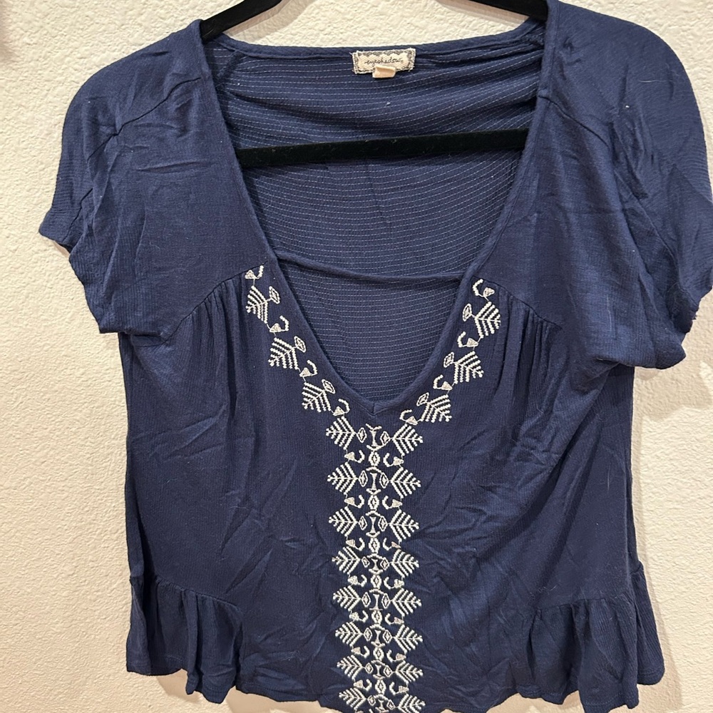 Eyeshadow Blue Embellished Crop Blouse